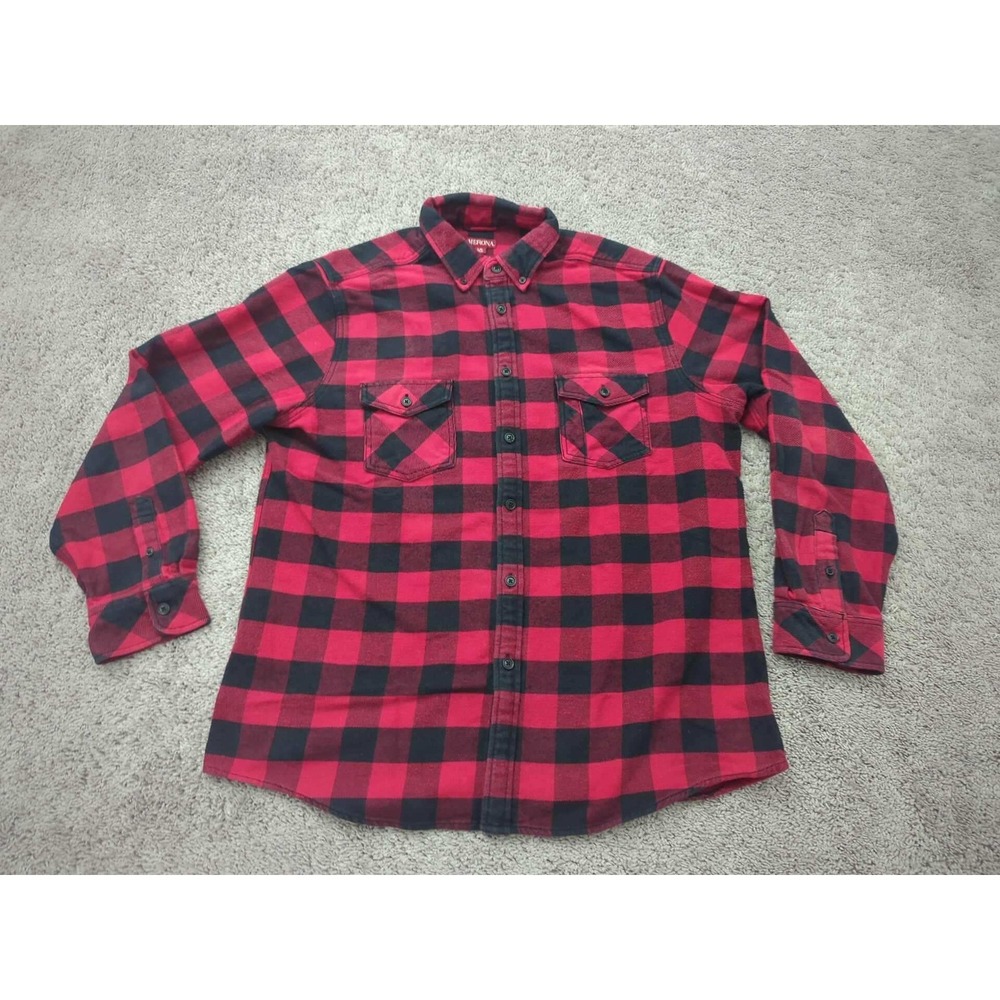 Merona Flannel Shirt Mens Large Red Black Buffalo Plaid Classic Fit